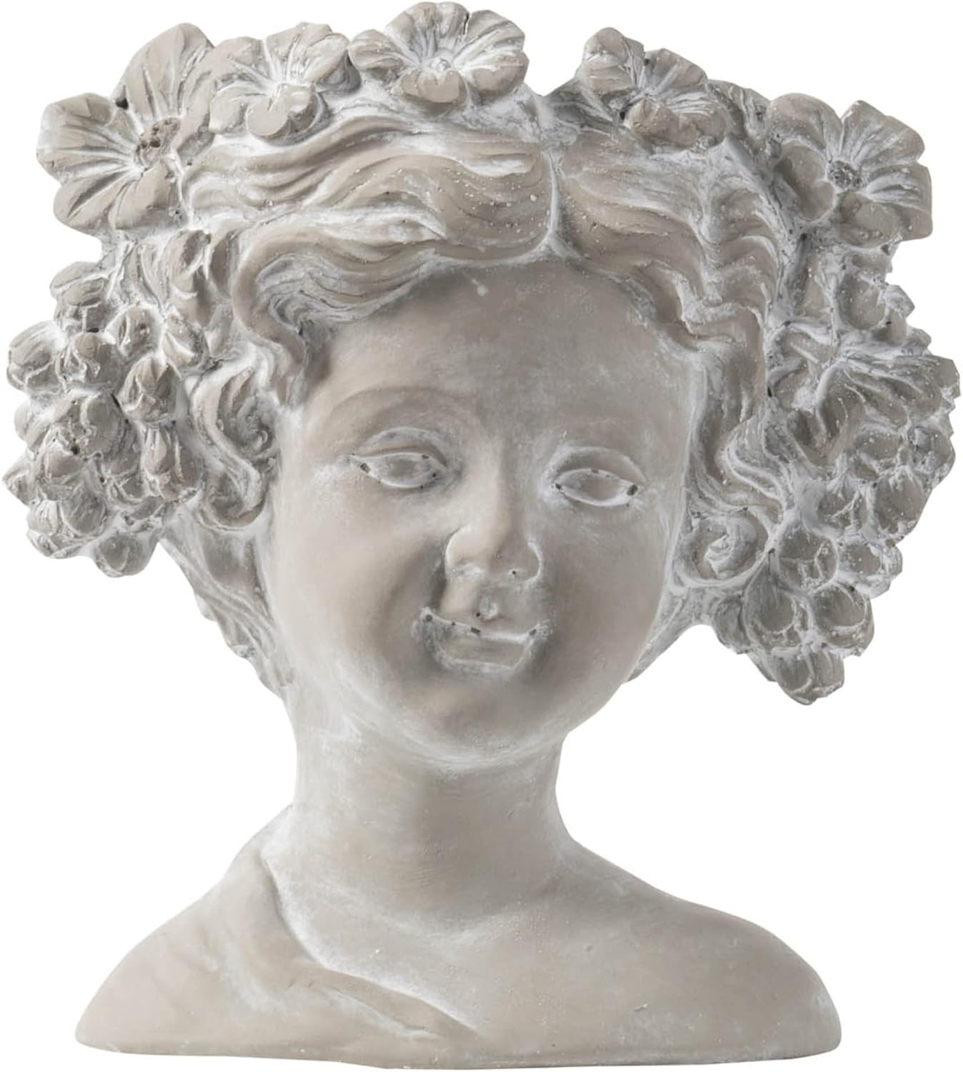 A & B Home 9.1" H Gray Cement Indoor Outdoor Flower Wreath Lady Head Wall Planter, Home Décor, Garden Accent Sculpture