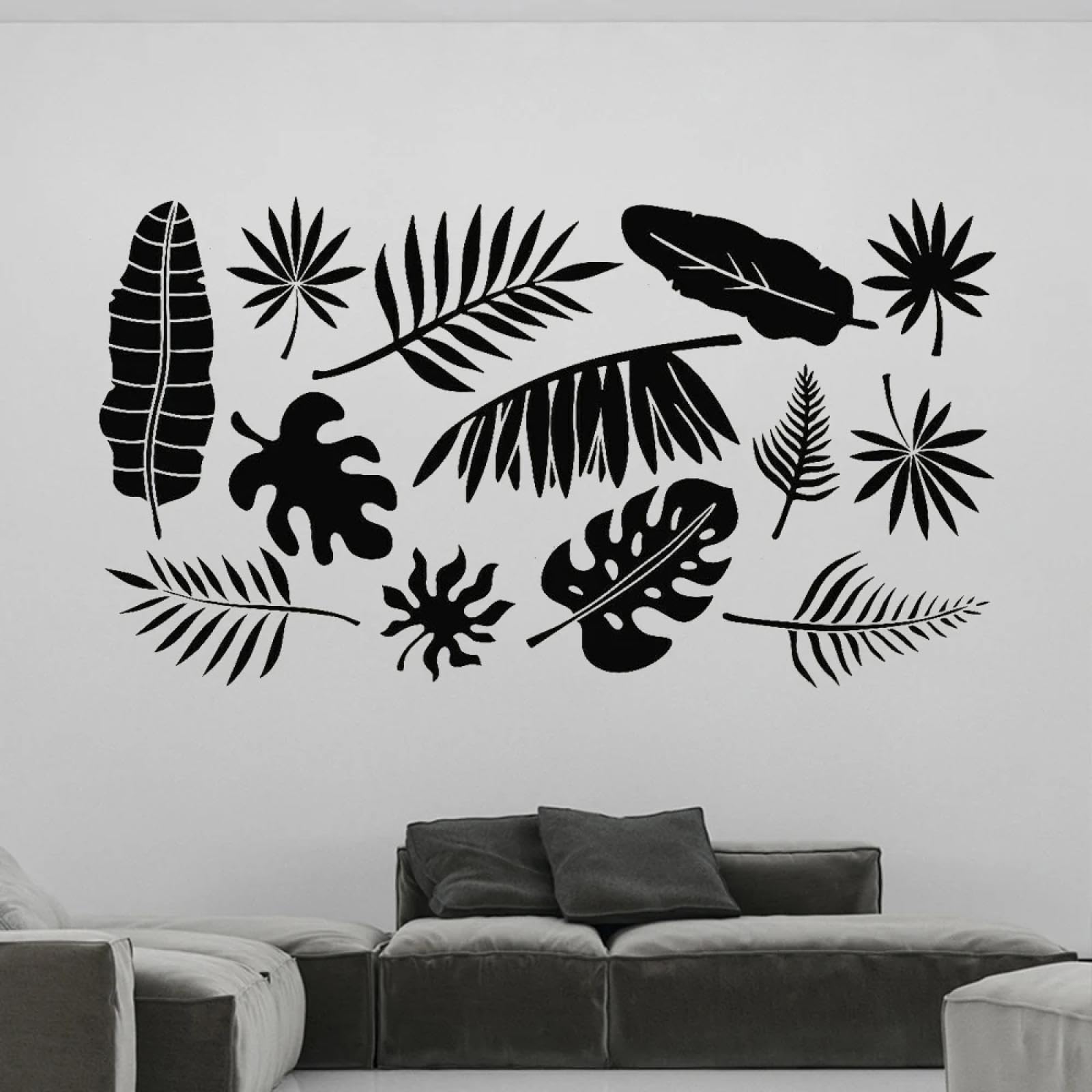 Youousi Girls Black Green Natural Style Tropical Plant Leaves And Tree Leaf Wall Decals Office Vinyl Stickers Living Room 'S Room Decoration