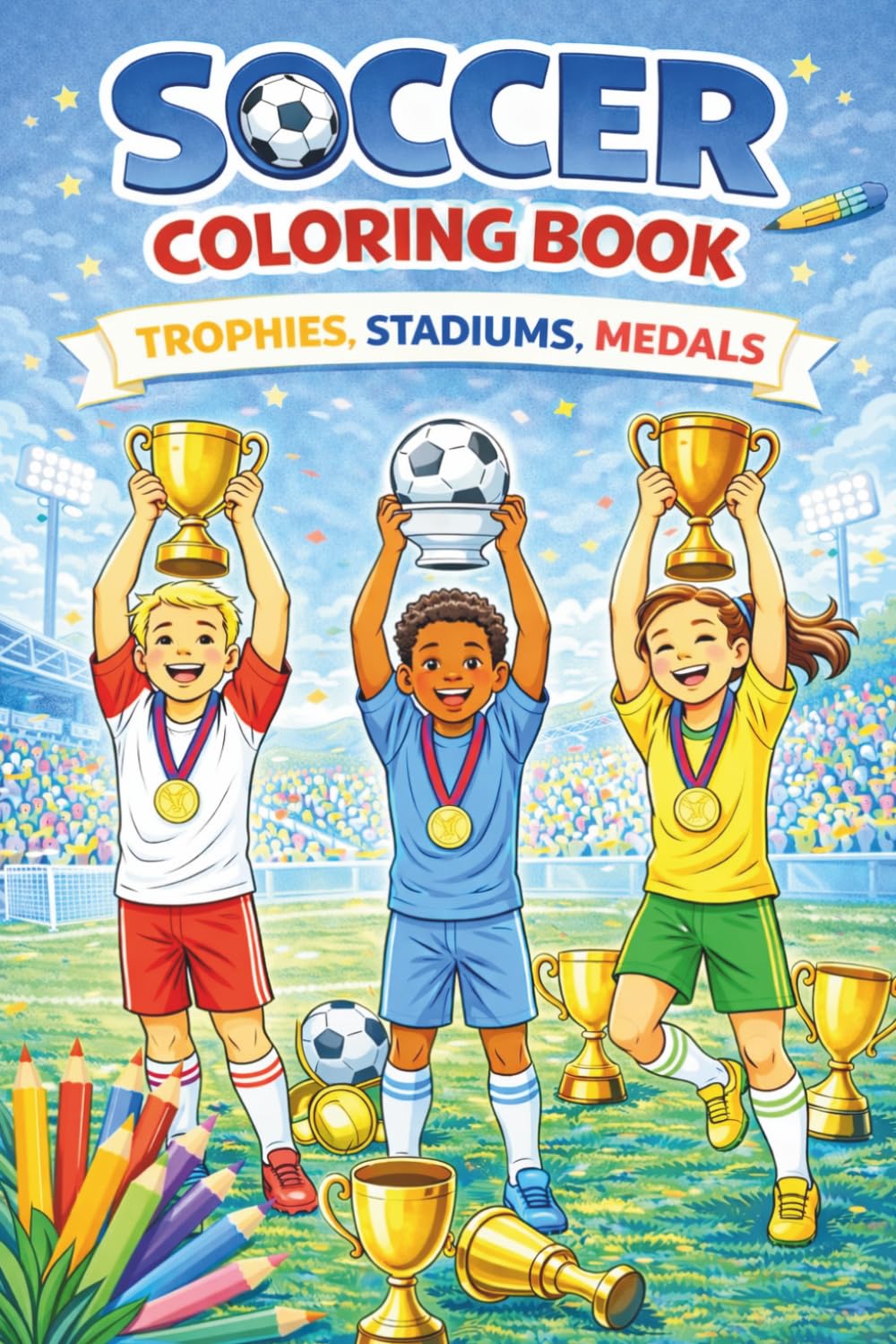 Soccer Coloring Book “Stadiums - Trophies - Medals”: Fun Coloring for Kids Ages 6–12