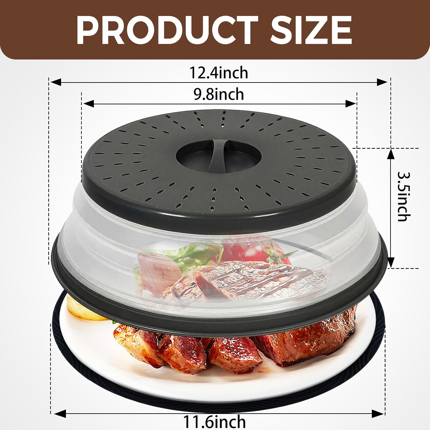 12 Inchs Microwave Splatter Cover & Silicone Mat, Large Vented Collapsible Guard dish Plate lid & Round Kitchen mat for food