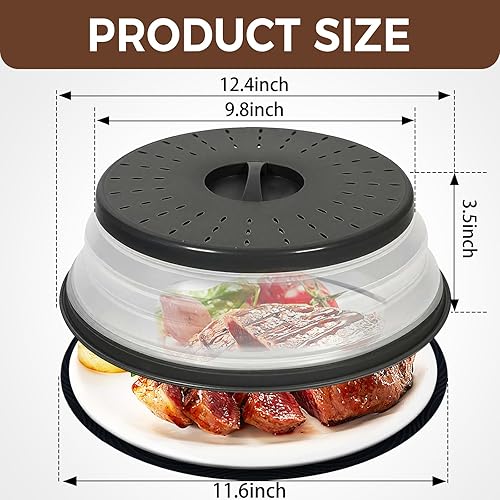 Miniatura 3 de WENWELL - Cubierta antisalpicaduras para microondas de 12 pulgadas y alfombrilla de silicona, tapa grande con ventilación plegable para platos