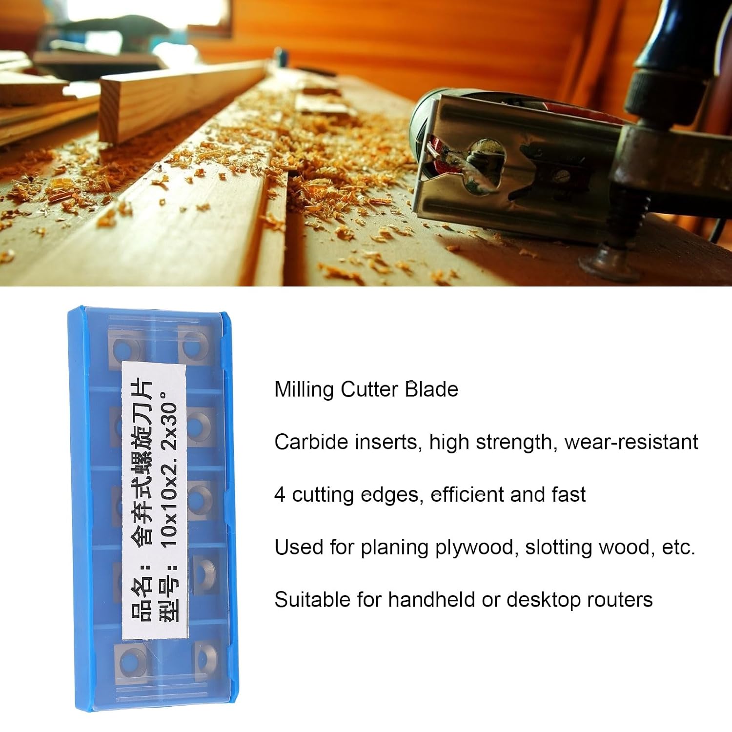 Turning Inserts, 2.2mm Thickness 10PCS Easy Installation 4 Cutting Edges High Strength Milling Cutter Blades for Wood Surfacing Slotting Planing (10*10mm)