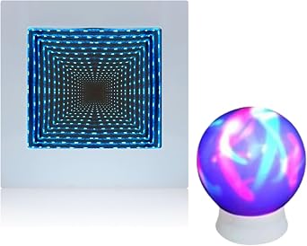 Playlearn Sensory LED Infinity Mirror Tunnel Light - 22cm Square, 7cm Mood Sphere, USB Adaptor for Home Decoration [Energy Class C]
