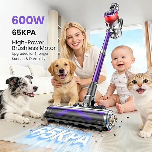 Miniatura 3 de Aspiradora inalámbrica, 600W 65KPA Aspiradora de doble motor para el hogar con succión automática AI, 70 minutos de funcionamiento, aspiradoras de