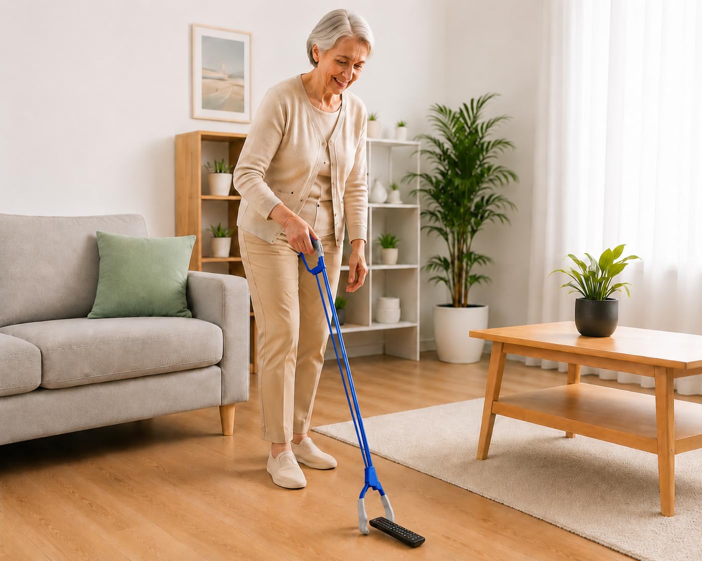 Greifhilfe RFM Classic 70 cm, blau | Ergonomischer Softgriff Drehbarer Greifkopf Rutschfeste Greifbacken Magnet an der Spitze Belastbar bis 2 kg