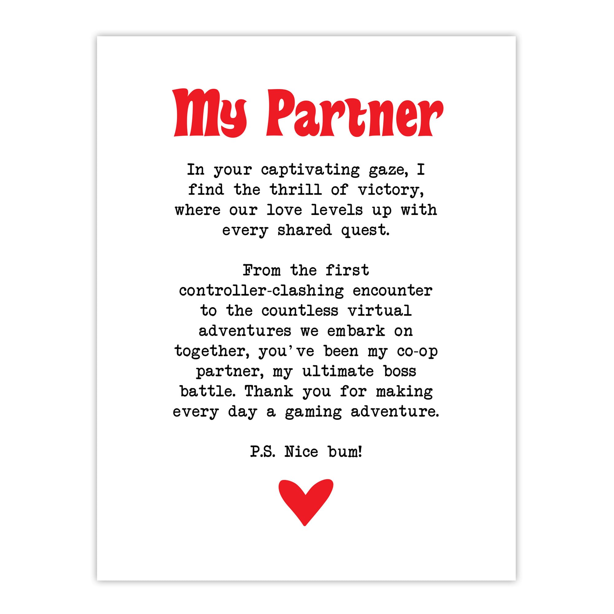 Love Poem Gamer Nerd Partner Romantic Poetry Fun Wall Art Print - W24 inch x H32 inch - White