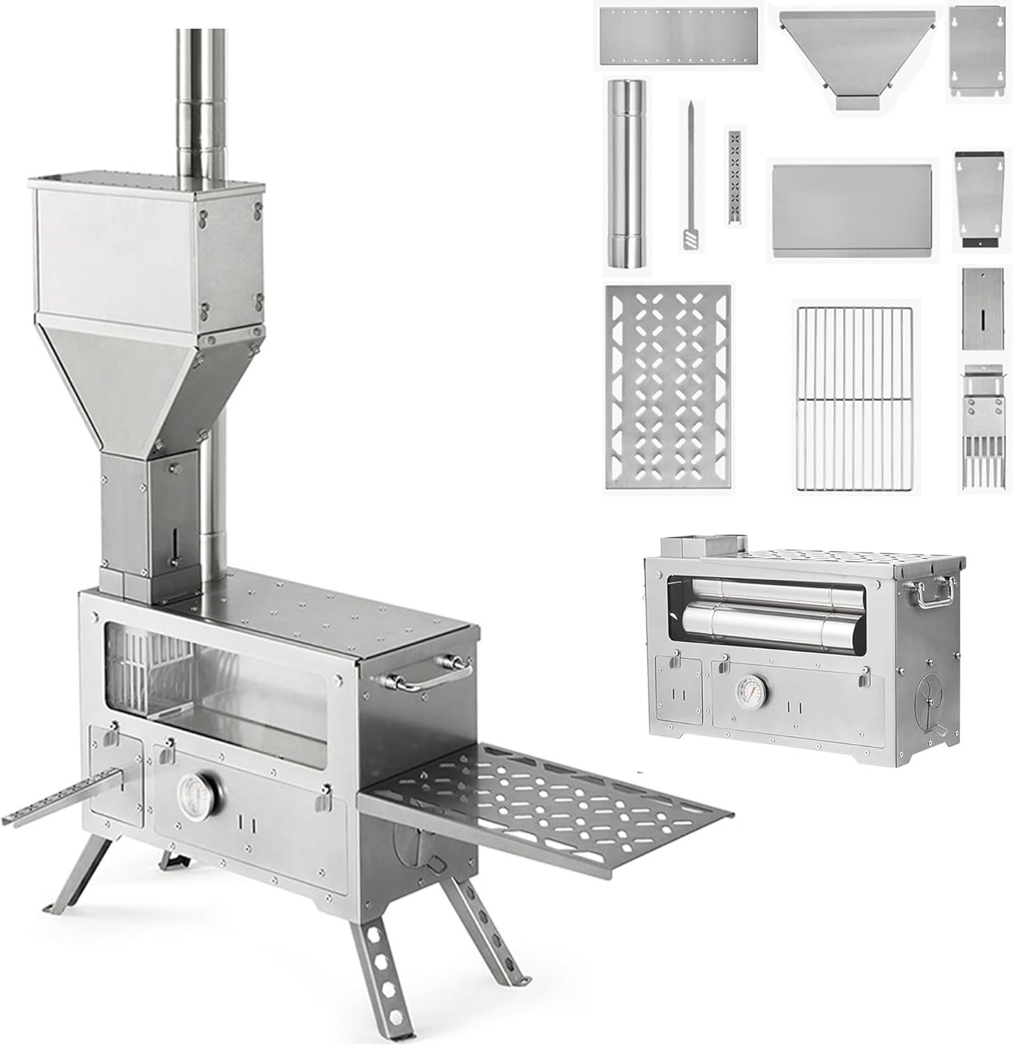 Naturehike Hot Tent Wood Burning Stove with Oven for Camping, Portable Pellet Stove with Chimney Pipes for Hiking, outdoor Cooking, Car Camping, Fishing, Tabletop Stove with Storage Bag