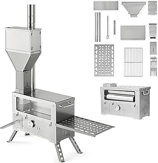 Naturehike Hot Tent Wood Burning Stove with Oven for Camping, Portable Pellet Stove with Chimney Pipes for Hiking, outdoor Cooking, Car Camping, Fishing, Tabletop Stove with Storage Bag