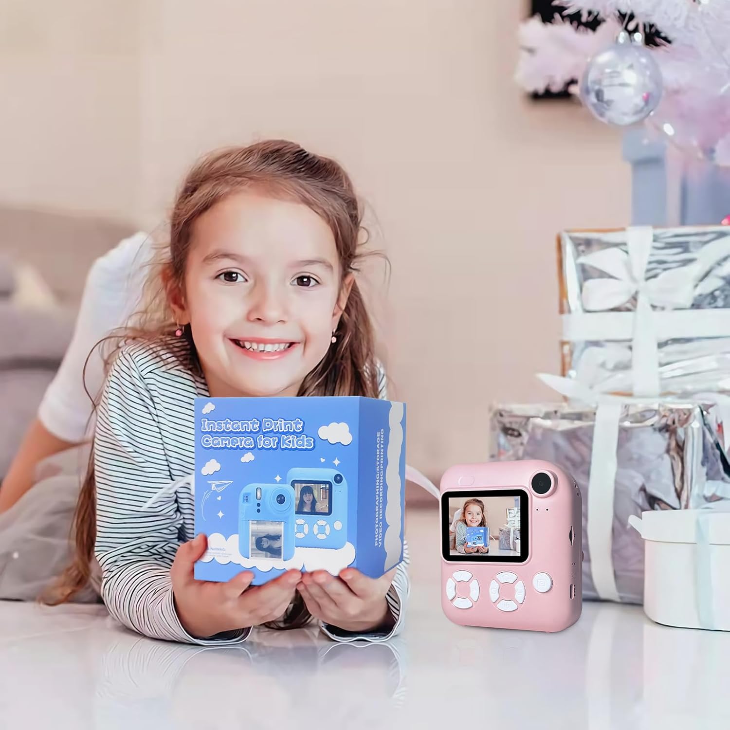 Instant Print Camera for Kids, Christmas Birthday Gifts for Kids Ages 3-12, 16X Zoom,1080P Vedio Selfie Digital Camera,Toddler Portable Toy for Girls and Boys with 32GB TF Card (Pink)
