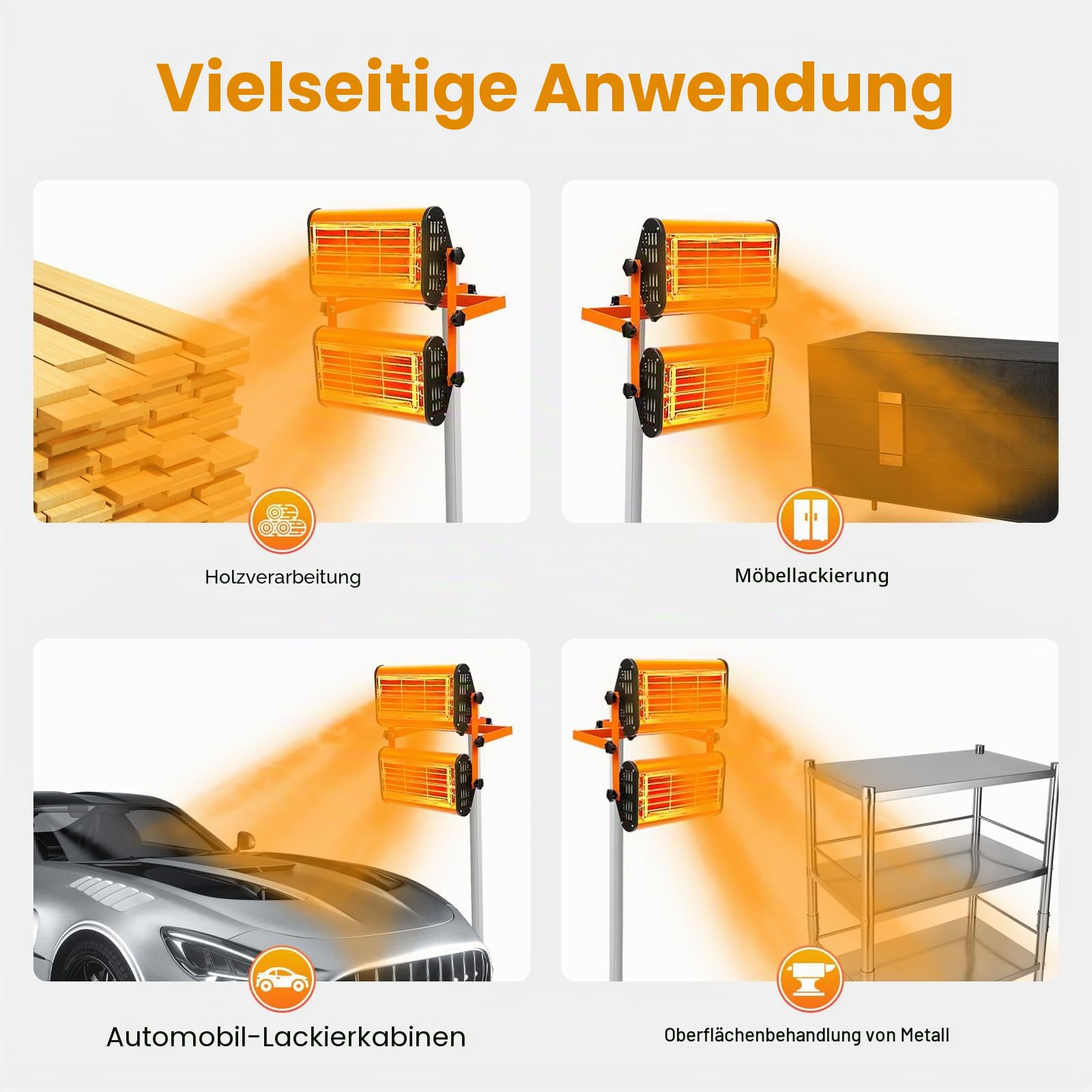 Lacktrockner Strahler Infrarotstrahler Heizstrahler Infrarot Lampe Auto 2000 W in Autolackierkabinen, lokale Lacktrocknung, Spachteltrocknung, Karosseriereparatur, Holzverarbeitung