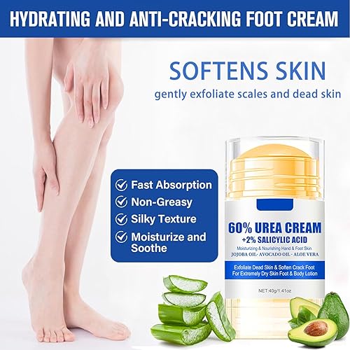 Miniatura 3 de Crema de urea 60 por ciento para pies de máxima fuerza, crema para pies de urea con ácido salicílico al 2%, loción para pies, removedor de callos de