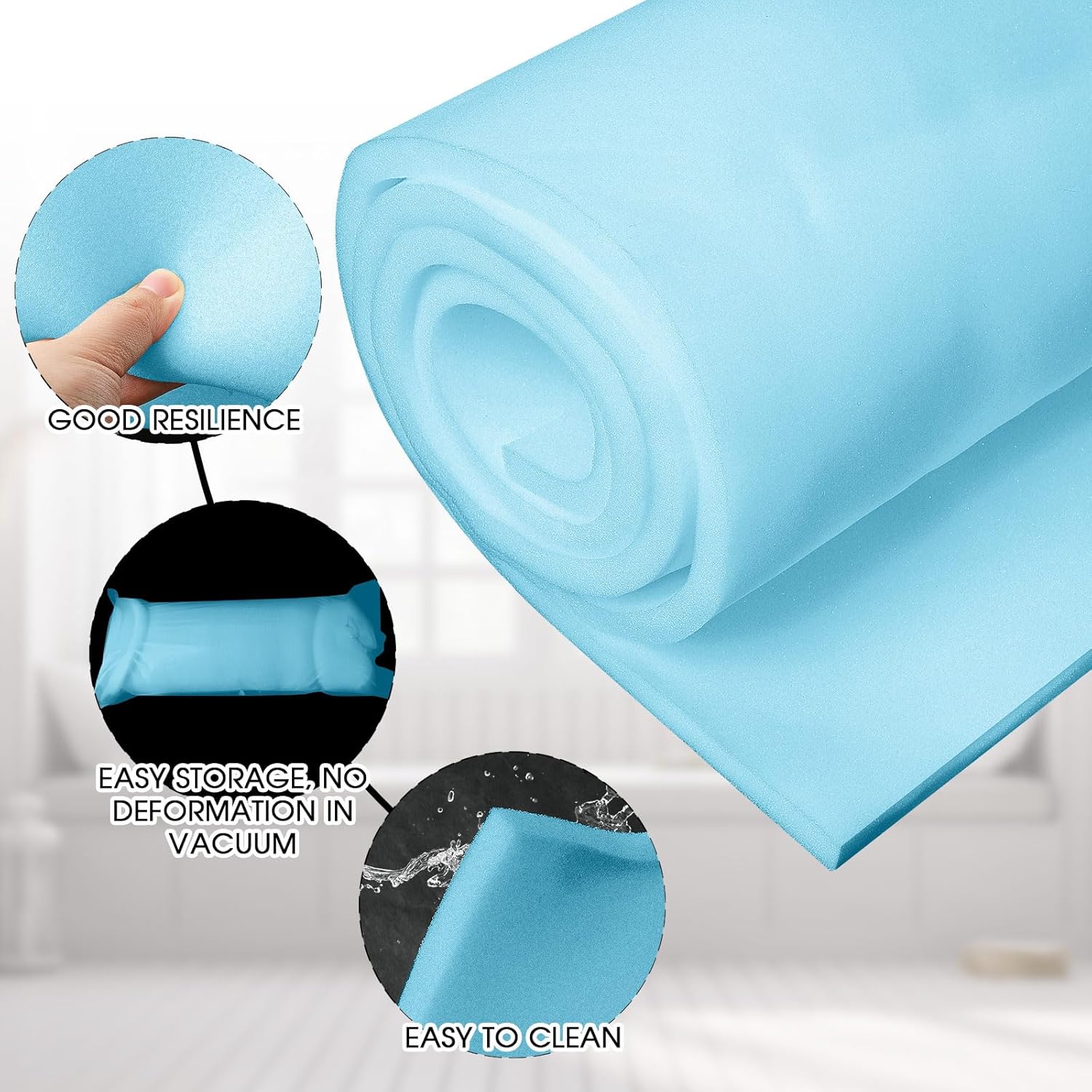 Amylove 1 Pack Polyurethane Foam 1/4" x 24" x 72" High Density Cushion Upholstery Foam Sheet for Seat Replacement DIY Projects Chairs Headboards Sofas Home (Blue)