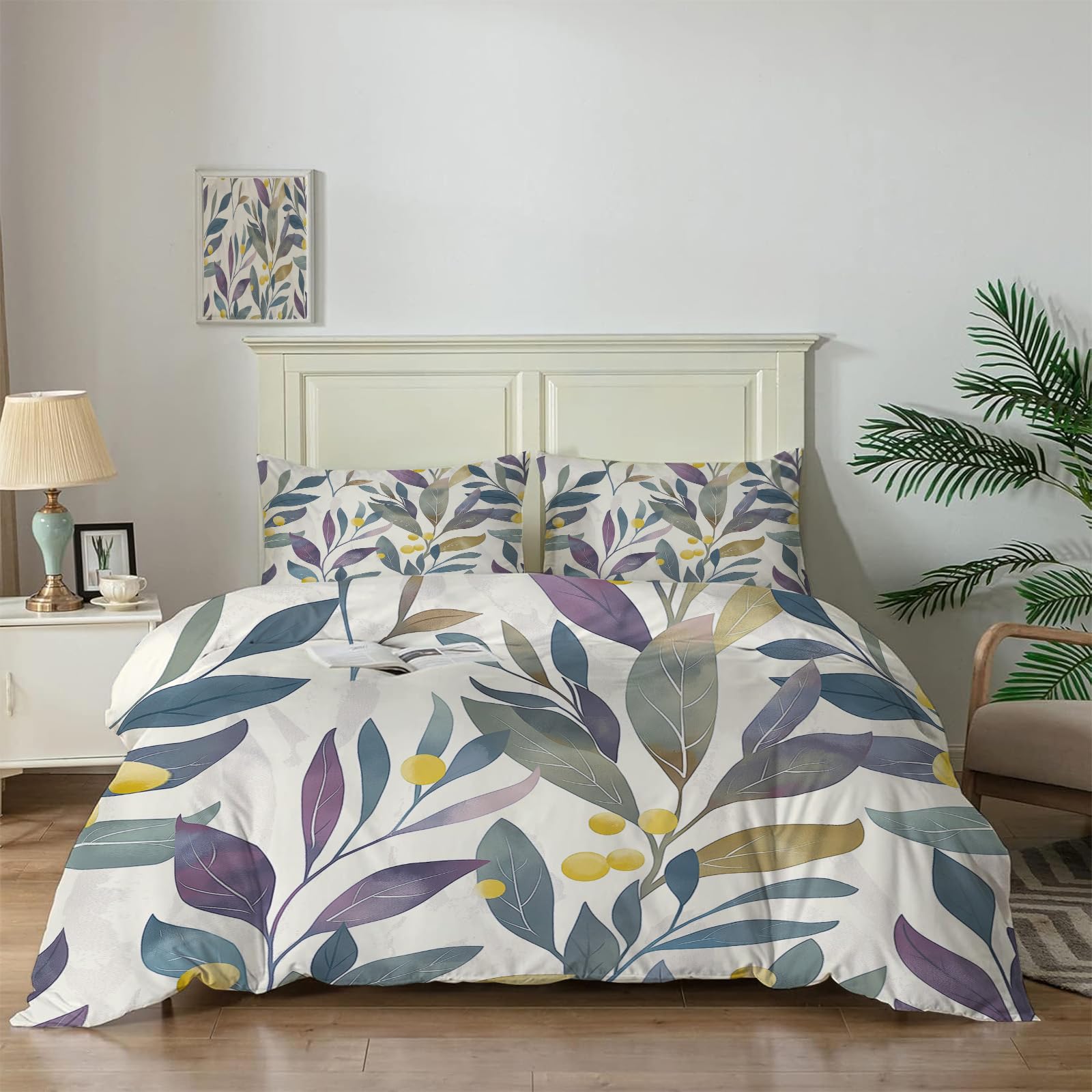 Housse de couette imprimée plantes vertes pour une chambre zen et naturelle