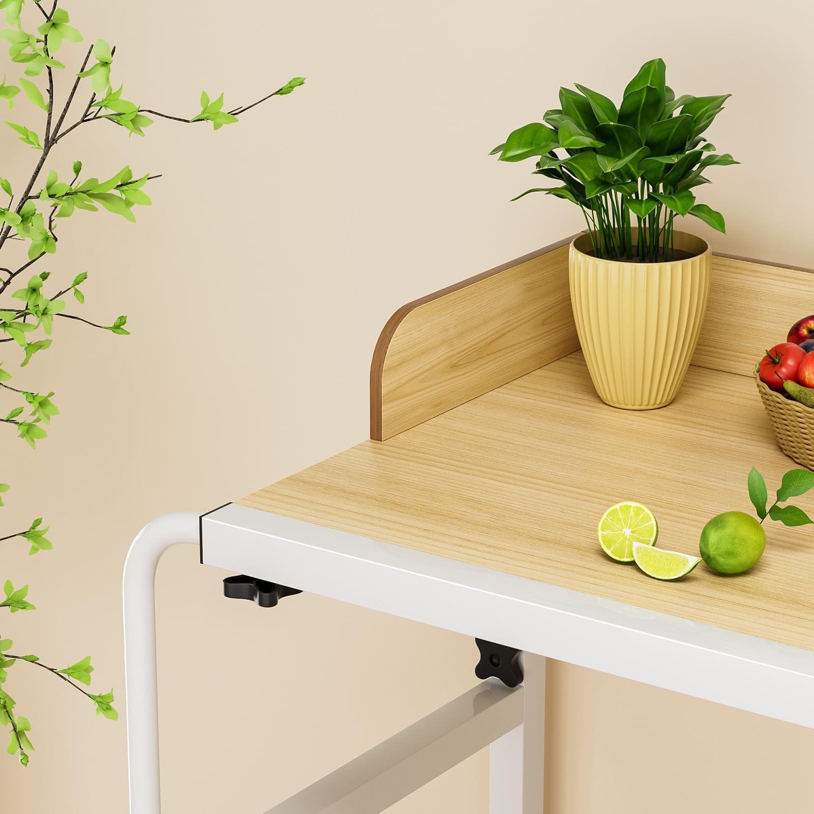Tavolo da letto con ruote, regolabile in altezza, scrivania sopra il letto con deflettore rialzato King Queen Bed Table on Wheels Overbed Laptop Table per casa, ufficio, camera da letto,