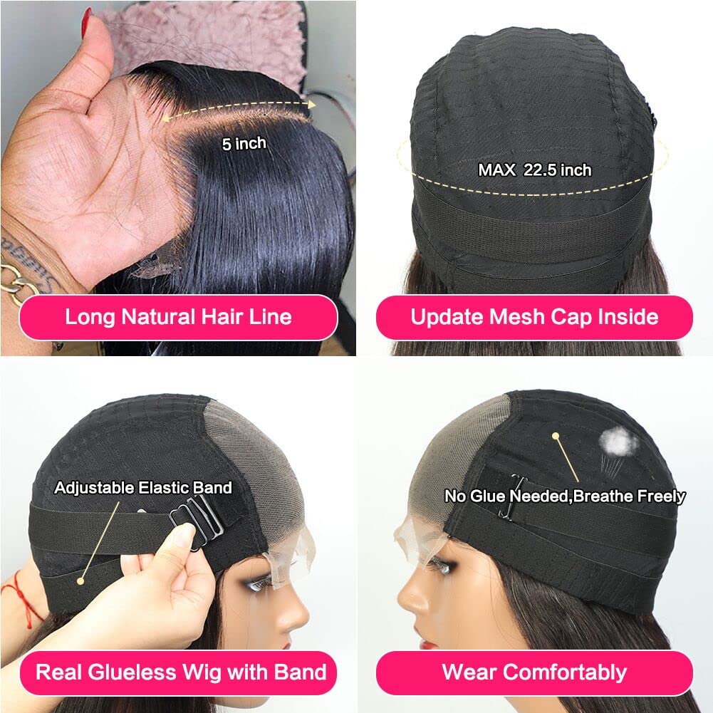 Glueless Wig Human Hair Pre Plucked Pre Cut 230% Density Closure Wigs Human Hair 5x6 Body Wave HD Lace Front Wigs Human Hair 12A Lace Frontal Wig Bleached Knots Natural Hairline