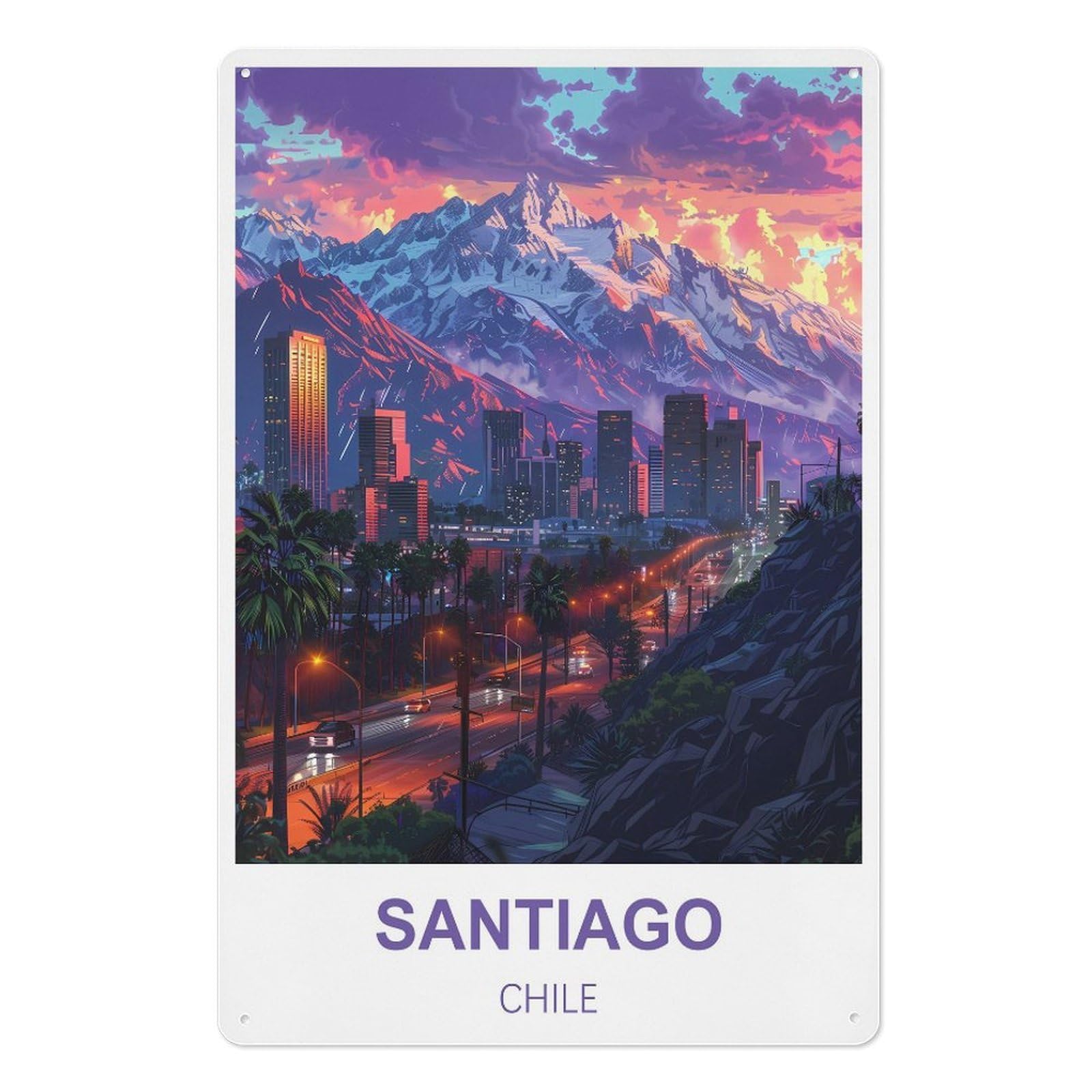 Santiago Chile Retro Design Tin Painting Vintage Tin Sign 08x12inch(20x30cm) Wall Art for Home Office Bedroom Living Room Cafes Wall Decor