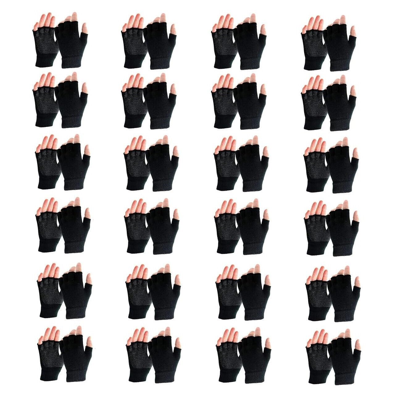 Bandidos Boys Black 24 Pairs Bulk Mens Girls Women Warm Anti Slip Half Finger Gripper Fingerless Gloves