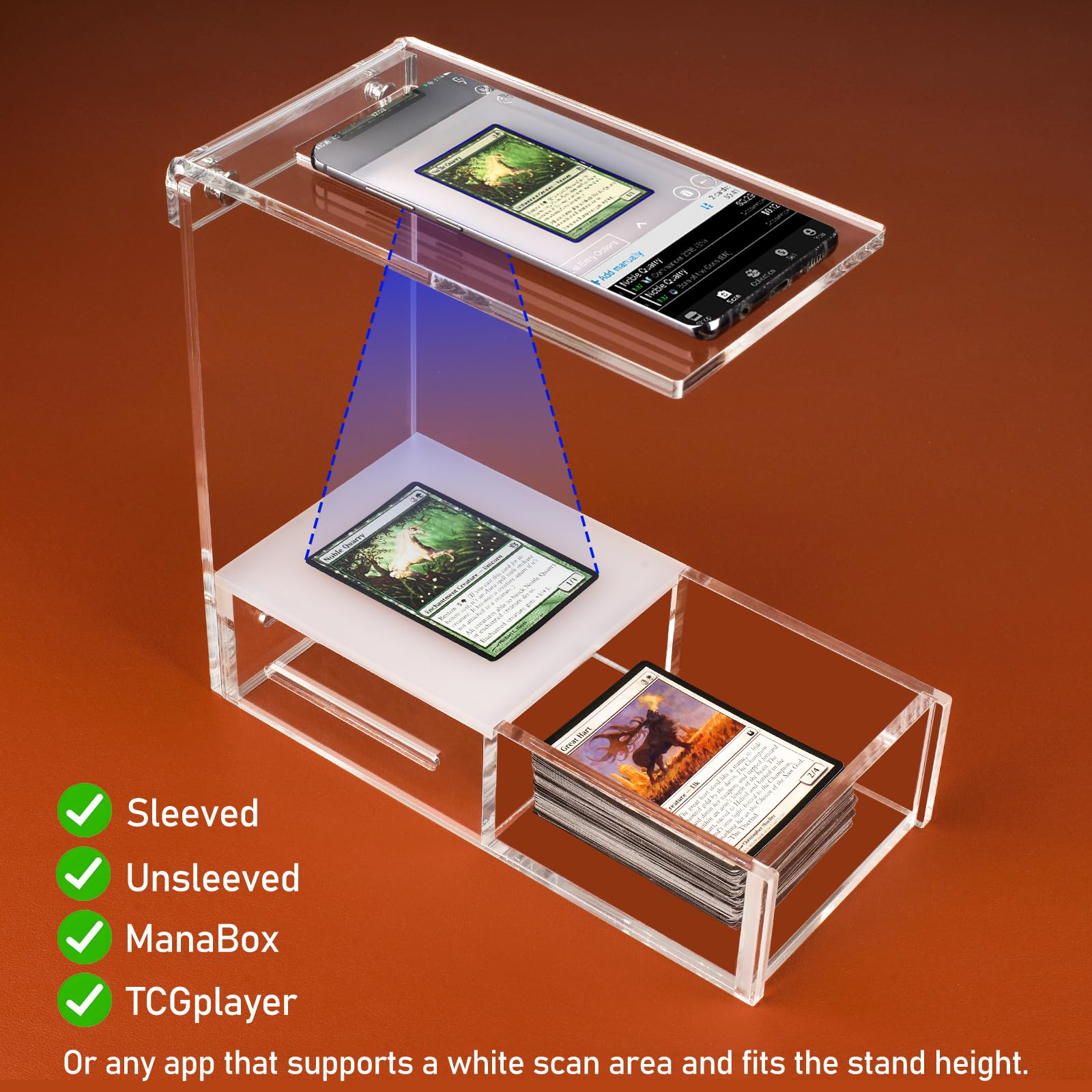 Support de scanner de cartes MTG à manches, support de cartes à collectionner compatible avec Manabox, application TCGplayer, outil de cartes à manches et sans manches