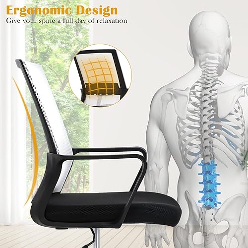 Miniatura 10 de PIKAQTOP Silla de dibujo alta de oficina con respaldo medio, altura de barra ajustable con soporte lumbar y anillo de pie, taburete de computadora