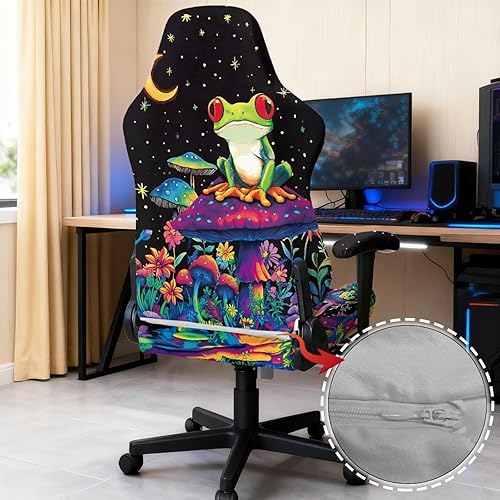 Miniatura 5 de Mushroom Gaming Chair Slipcover with Zipper Vibrant Computer Chair Covers Strtchable Boho-Chic Ergonomic Gamer Chairs Protector for Adults