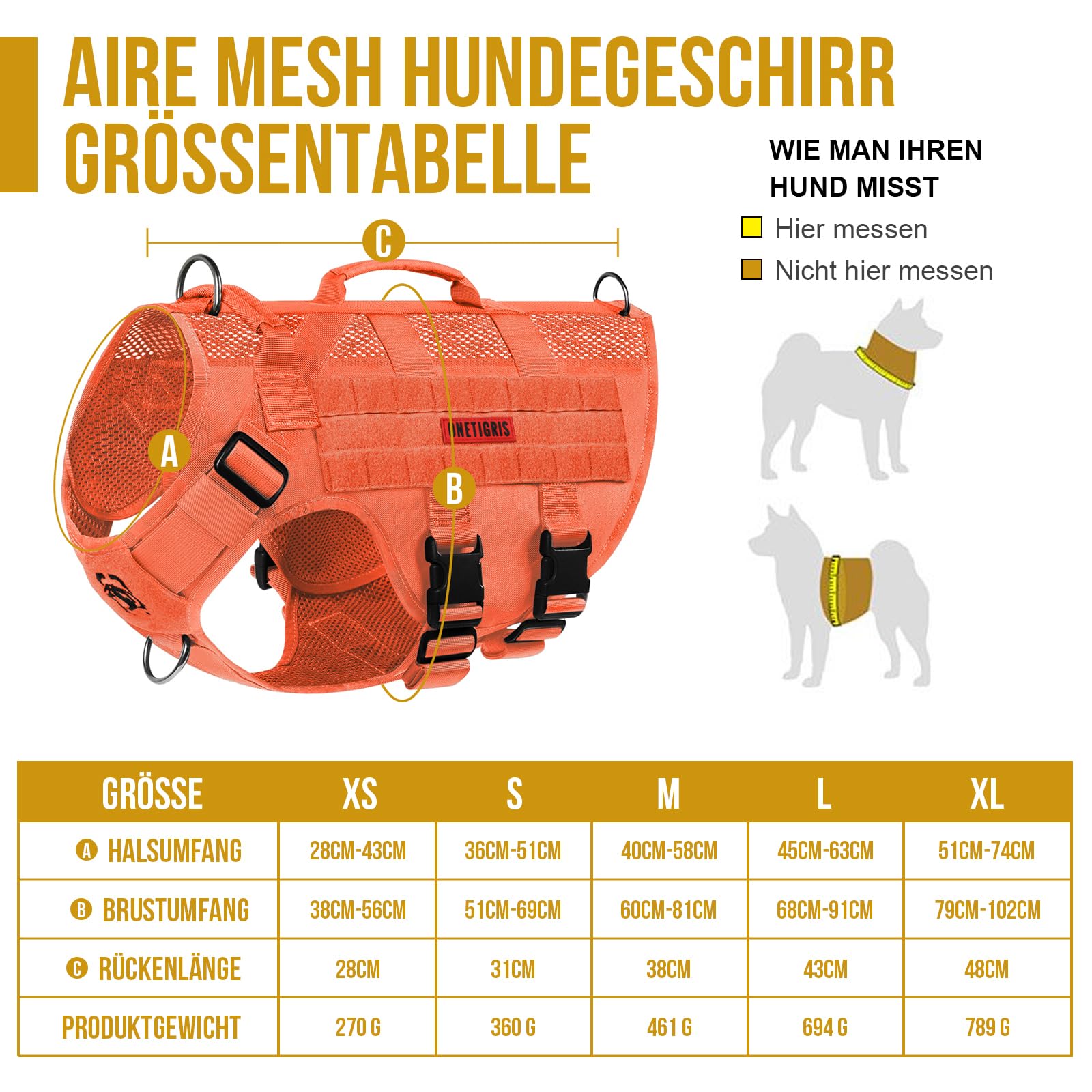 OneTigris Imbracatura per cani No-Pull, AIRE MESH, regolabile, ultra traspirante, per cani di grandi e medie dimensioni, pettorina per cani con 2 manici