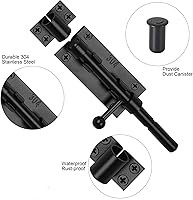 Vista 2 de Pestillo de perno de barril, pestillo de puerta de perno deslizante, cerradura deslizante negra de 6.3 pulgadas con orificio para candado, herrajes