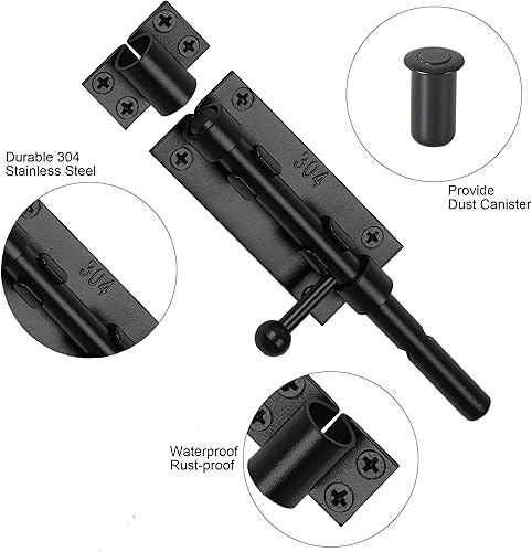 Miniatura 2 de Pestillo de perno de barril, pestillo de puerta de perno deslizante, cerradura deslizante negra de 6.3 pulgadas con orificio para candado, herrajes
