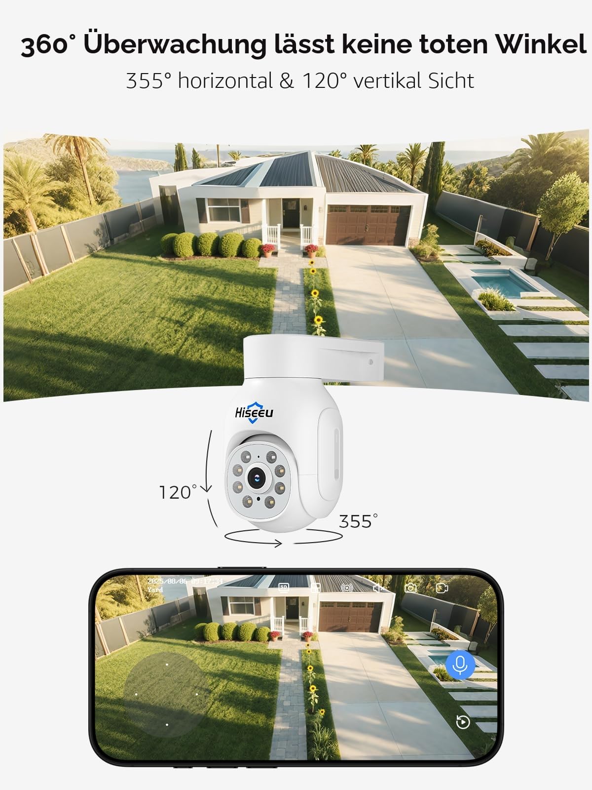 [5MP+1TB] Hiseeu Überwachungskamera Set Aussen WLAN mit 10''Monitor 10CH Wireless NVR,4 Pcs 5MP PTZ WiFi Kameras mit 2-Wege Audio,Farbe Nachtsicht,Fernanzeige,App&Mail Alarm,1TB HDD Inklusive