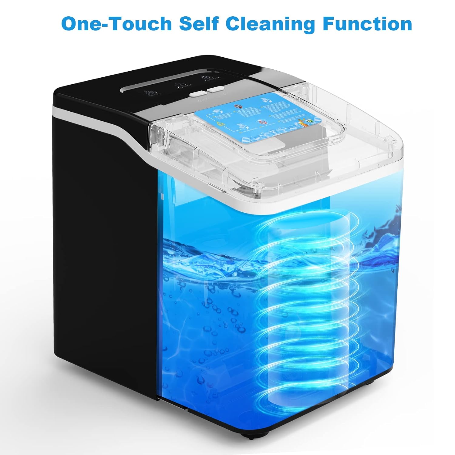 Diagram showing the one-touch self-cleaning function of the ice maker