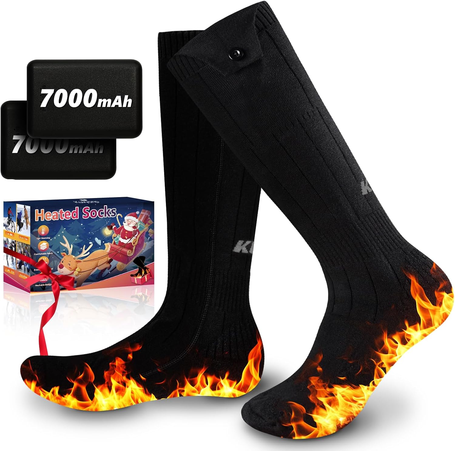 Heated Socks for Men & Women with 7000mAh Battery*2 Rechargeable Electric Heated Socks Up to 12 Hours Washable Warm Socks for Outdoors Work Skiing Hunting Riding Cycling Hiking Camping