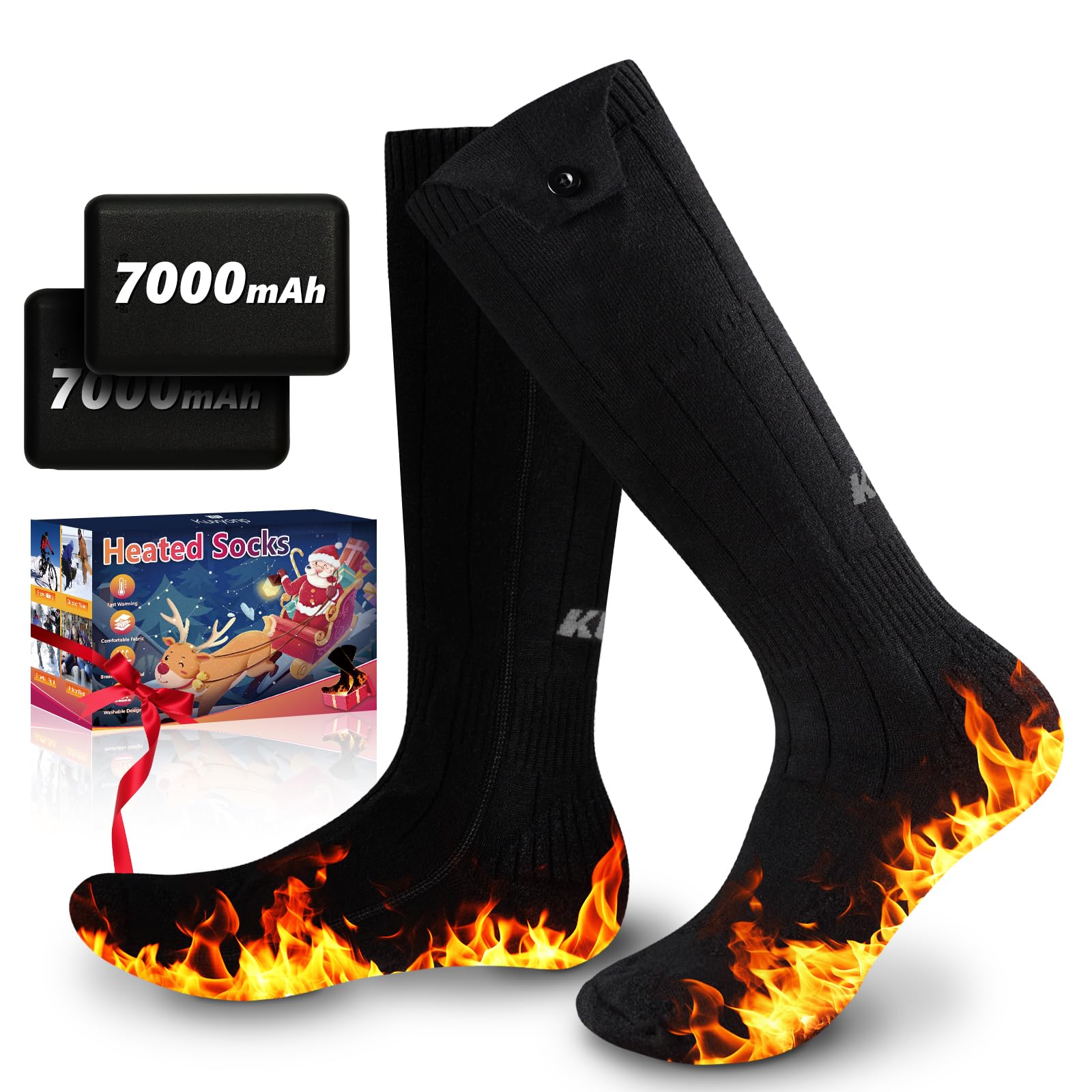 Heated Socks for Men & Women with 7000mAh Battery*2 Rechargeable Electric Heated Socks Up to 12 Hours Washable Warm Socks for Outdoors Work Skiing Hunting Riding Cycling Hiking Camping