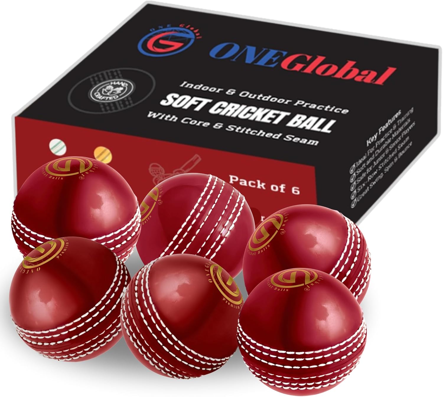 Soft Rubber Cricket Ball for Practice | Outdoor & Indoor Practice Cricket Ball with Core & Stitched Seam | Realistic Feel, True Bounce & Swing for Practice, Honing Skills & Family Fun