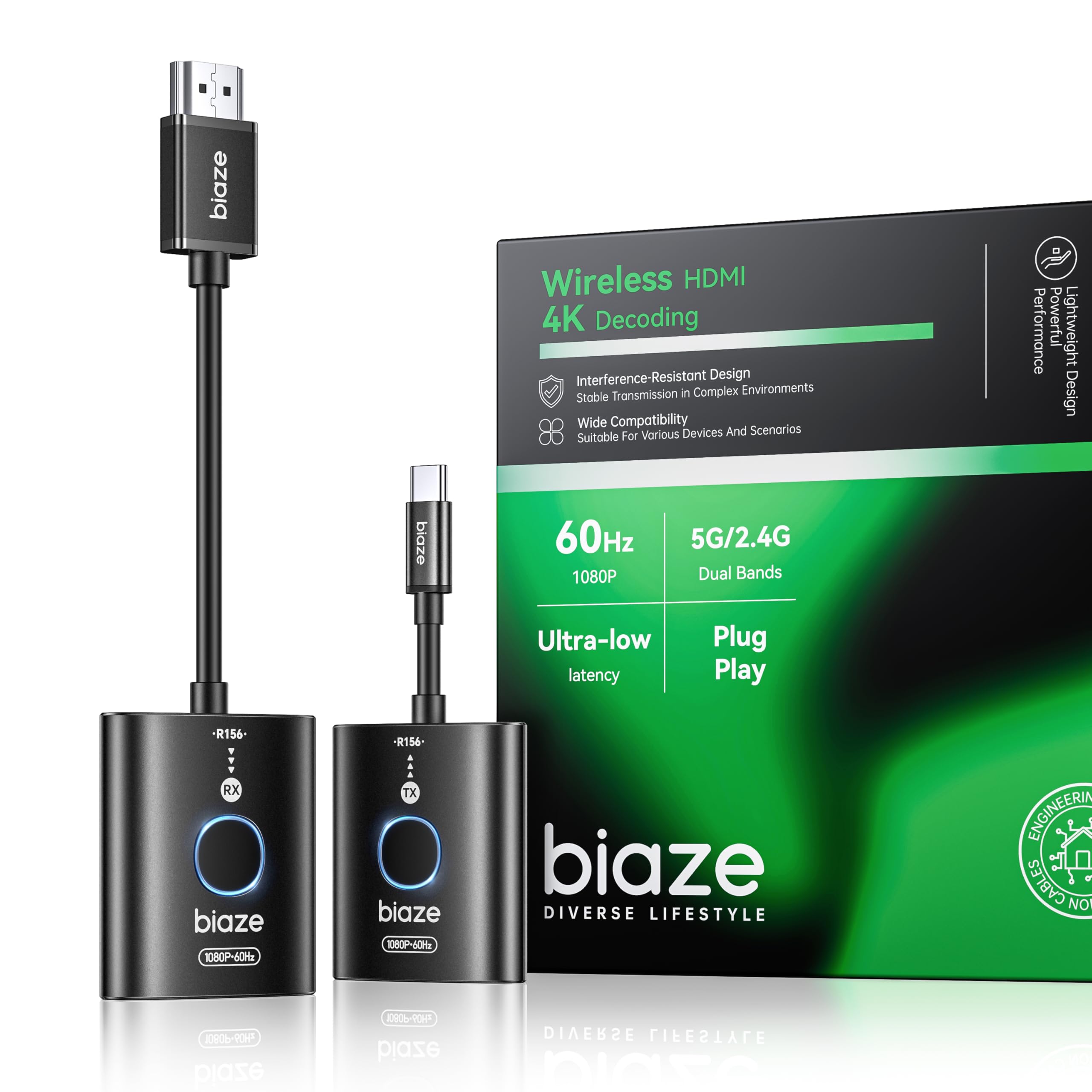 Photo 1 of biaze USB C Wireless HDMI Transmitter and Receiver, 165 FT/50M Plug & Play Portable 5G+2.4G Extender 4K Decode Input 1080P@60Hz Output for Video and Audio to Monitor from PC/Projector/TV Box