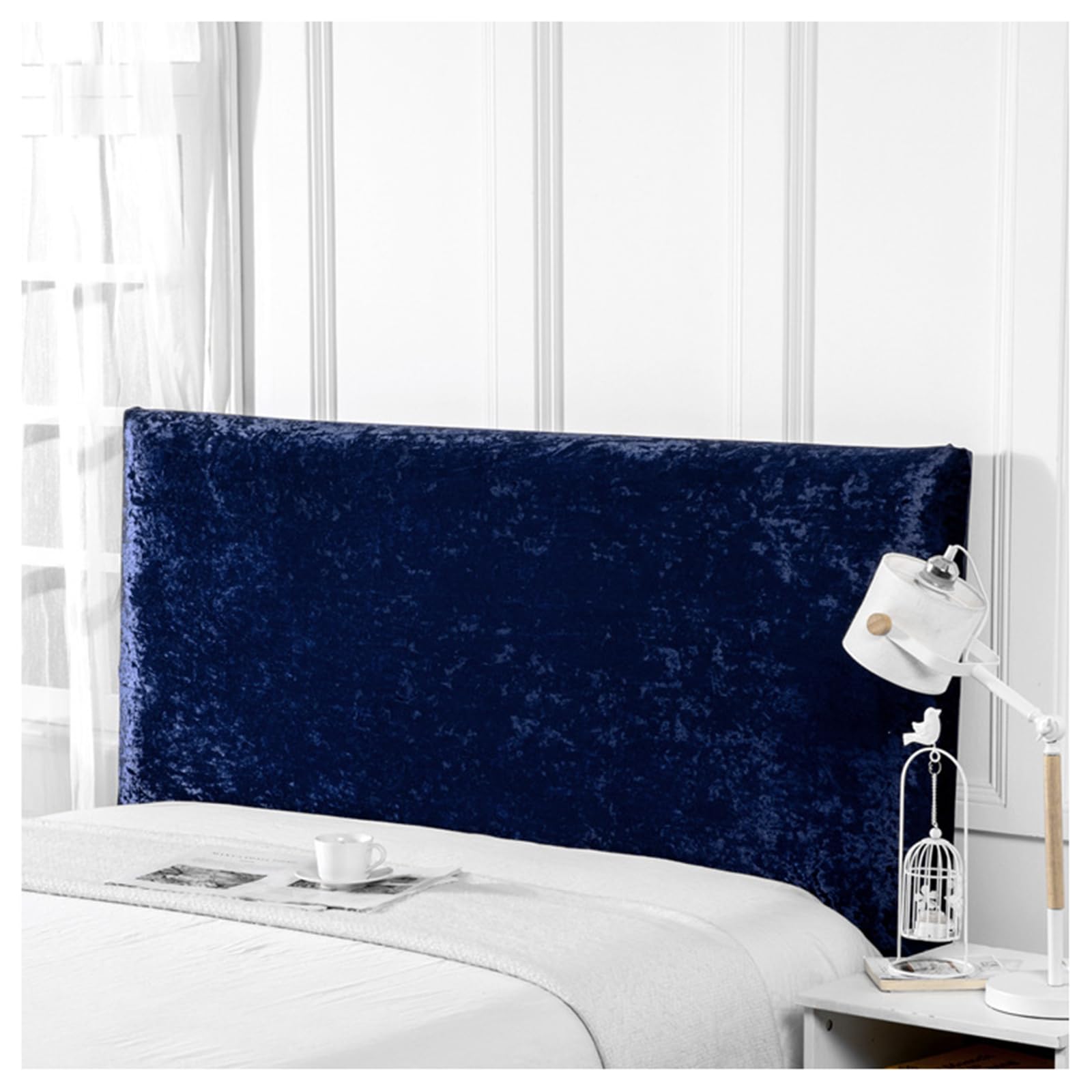 Gofohimi Dark Blue Dustproof Bed Headboard Covers, Solid Color Velvet All-Inclusive Elastic Headboard Backrest Protection Cover For King/Double Bed For Bedroom Decor,,160Cm
