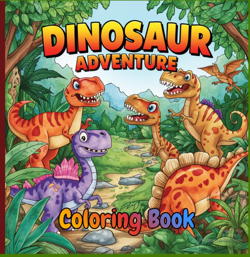 DINOSAUR ADVENTURE Coloring Book: Fun and easy Dino coloring pages for kids