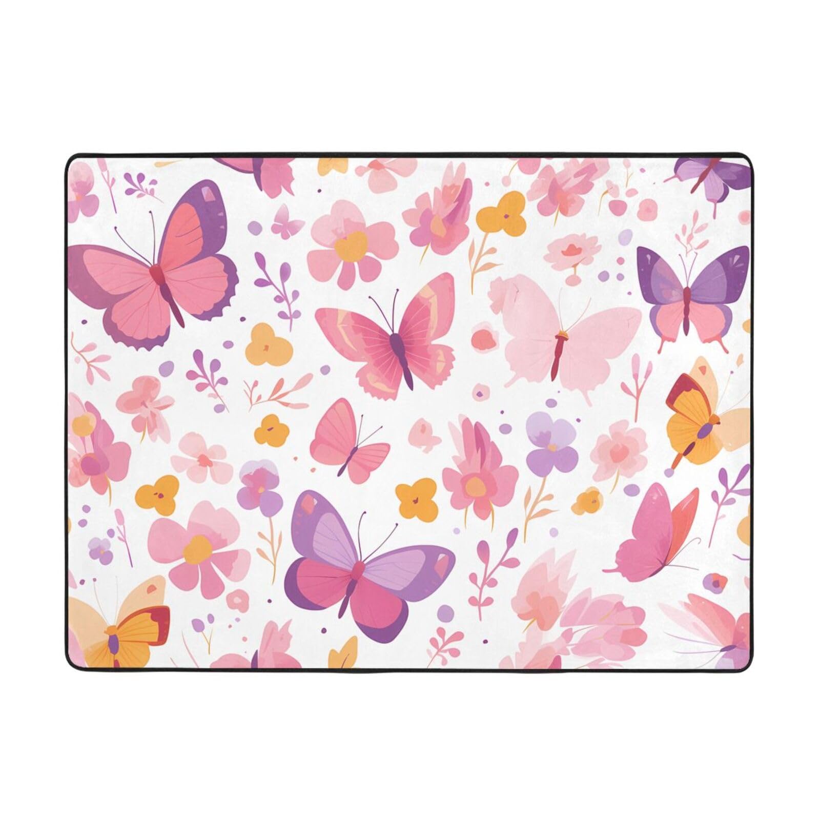 Tapis imprimé papillon rose en velours fin de qualité supérieure dimensions 160x121 cm