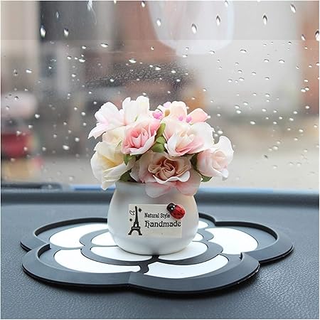 Amazon Maoding 自動飾り創造的な車の鉢植えの植物の花ダッシュボードの装飾美しい花の自動インテリアの装飾車 Color White Pink ギフト 車 バイク