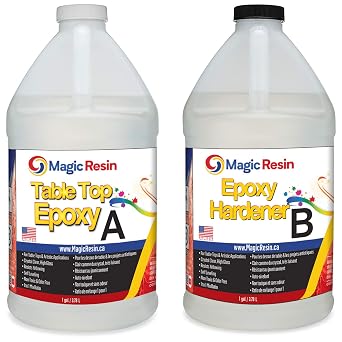 Magic Resin | 2 Gallon 7.6 L | Premium Quality Clear Epoxy Resin Kit | Non-Toxic | High Gloss Thick Clear Coat | for Table Tops, Bar Tops, Counter Tops & Arts | Great Color Stability | 100% Solids