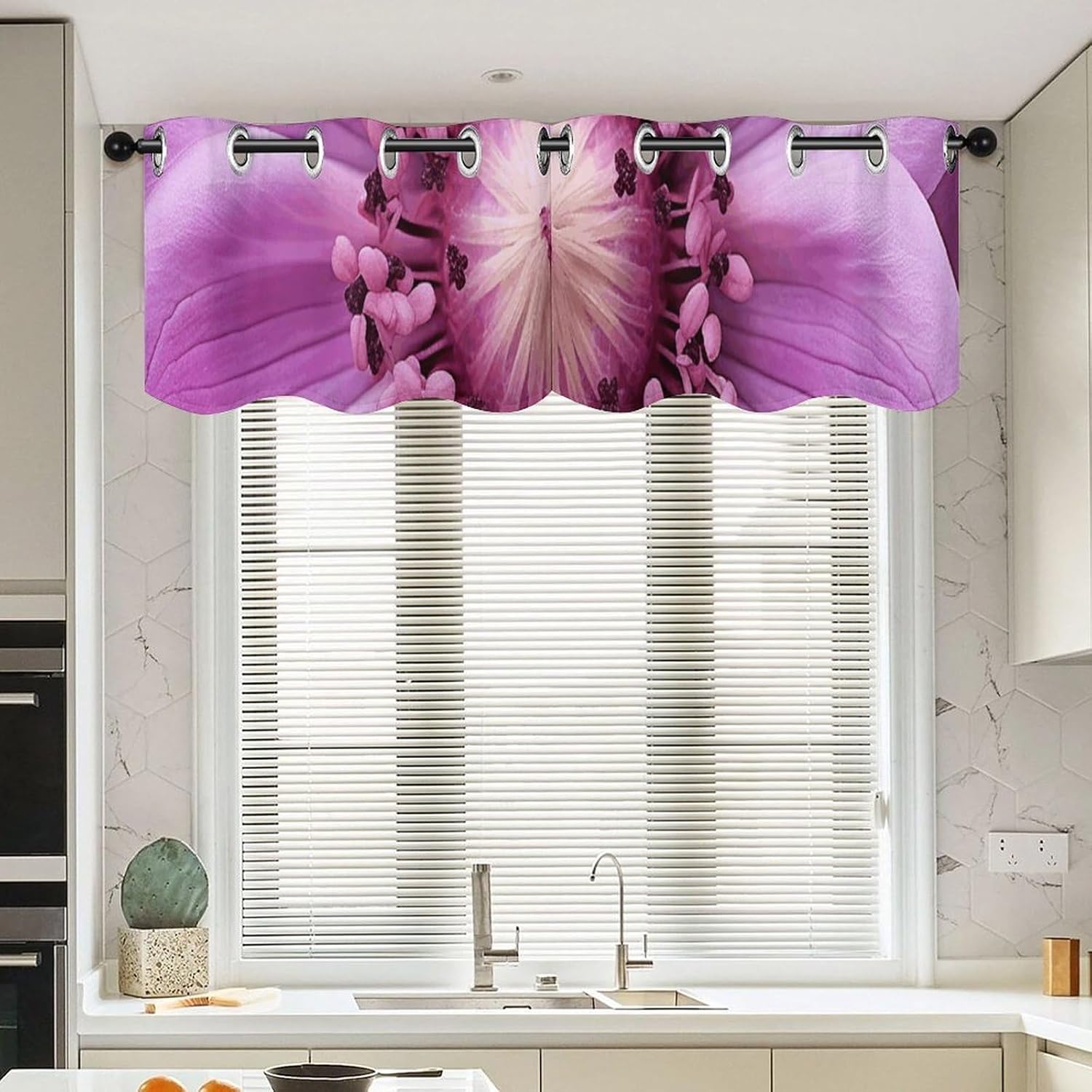Purple Flower Center Valances for Window 2 Panels. Light Filtering Curtains Farmhouse Short Small Valance.Modern Curtains for Windows Living Room Kitchen Over Sink.