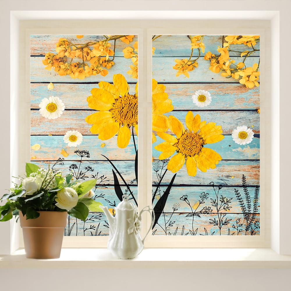 COALHO Pellicola decorativa decorativa per finestre, stile vintage, effetto marmo bohémien, blocco UV, astratto, rustico, country, colorato, stampa terrazzo, protezione statica per finestre, 60 x 200