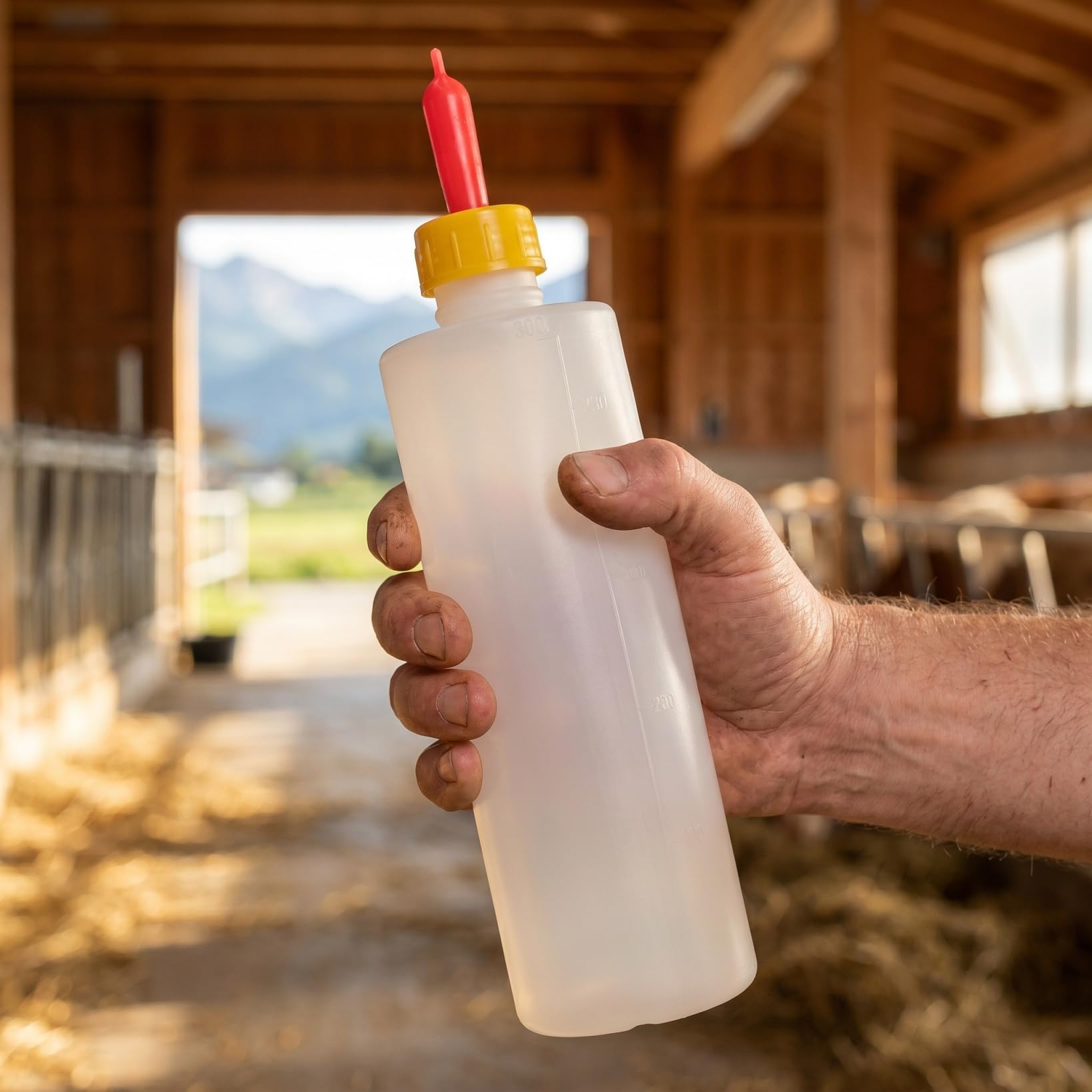 Cabilock 4 Stücke Lamm Milchflasche, 400ml Aufzuchtflasche mit 4 Milch Trinken Nippel, Stillflasche für Lämmer Ziegen und Kälber, Tierfütterung Flasche für Neugeborene Nutztiere