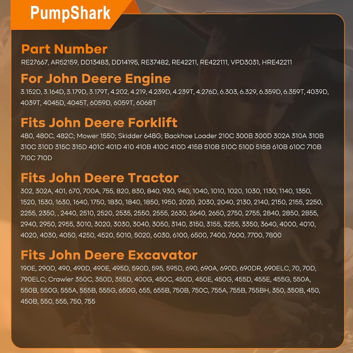 Fuel Lift Transfer Pump RE37482 RE27667 AR52159 Compatible for John Deere 350C 350D 440 440C 500 500C 510 540 540B 544 500A
