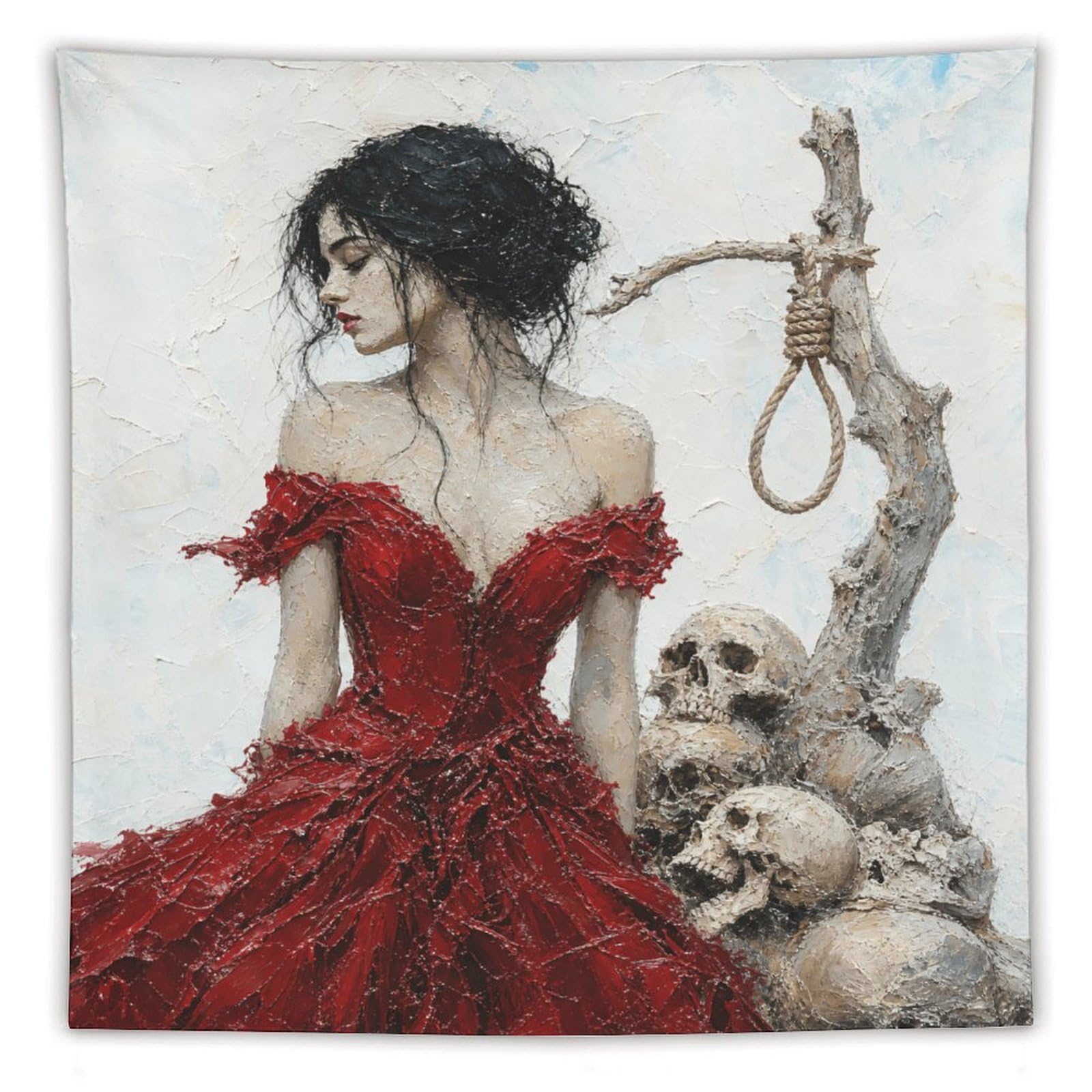 H3B8U2Y5 Woman in Red Dress with Skulls Wall Tapestry, College Dorm