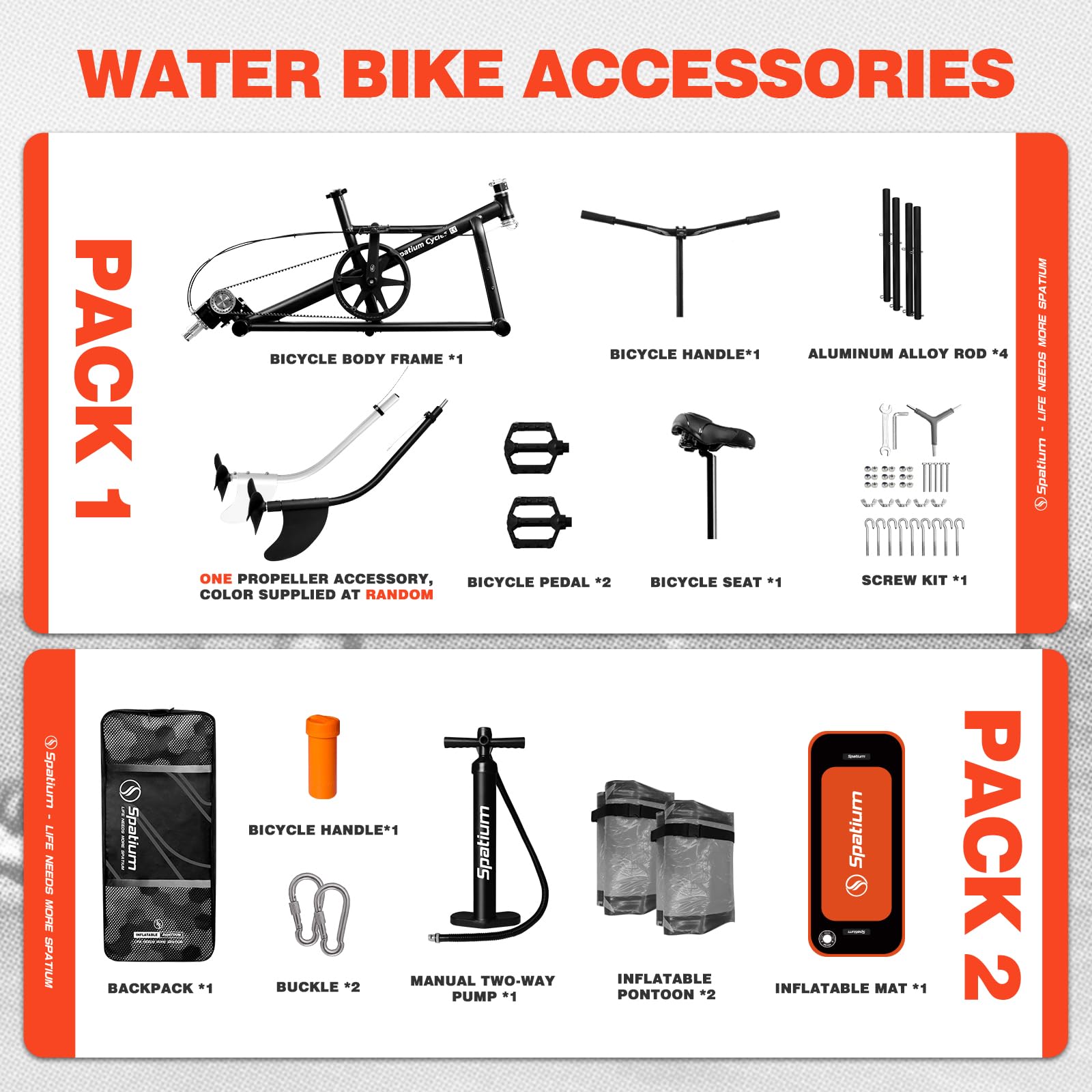 Spatium Biciclette ad acqua per lago, gonfiabili, 3.0, per adulti, gonfiabili, pontone, acqua, 3 foglie, elica monopezzo, marcia posteriore, SUP, acqua con tappetino, nero arancione +