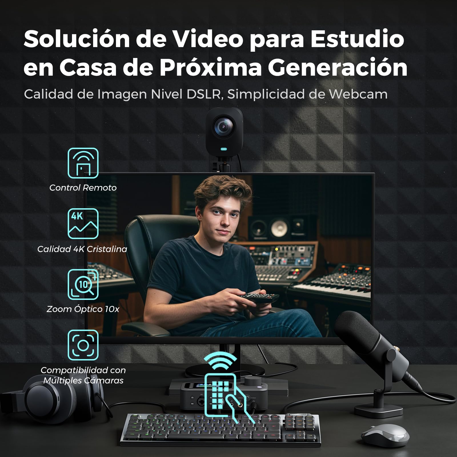 NearStream VM33 Cámarade Streaming 4K/30 fps, 40X Zoom Híbrido | Sensor CMOS 1/2,8″ ,Mics Incorporados con Reducción de Ruido,Admite Micrófono Externo,Configuración Multi-Cámara Compatible