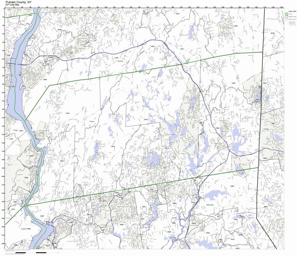 Putnam County, New York NY ZIP Code Map Not Laminated