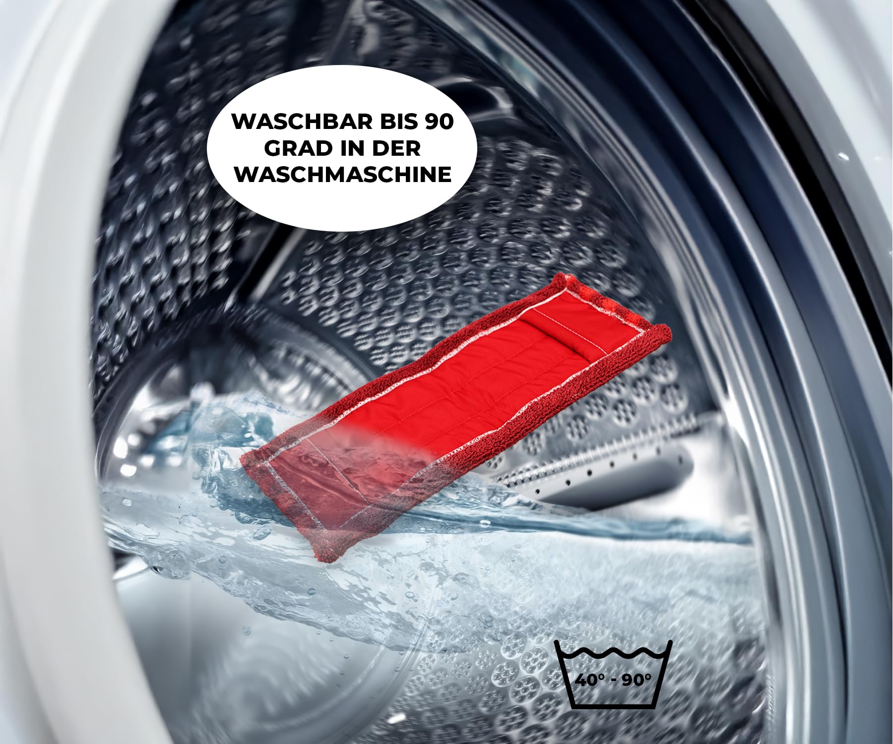 Wischmoppbezug Ersatzbezug 40 cm – Mikrofaser – Gestrickt Moppbezug für Bodenwischer & Klapphalter – Wischmopp Bezug Set 5er – Waschbar bis 90°C – Für Parkett Laminat Fliesen – Rot