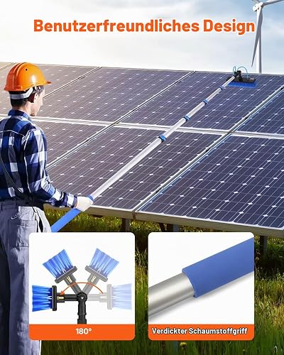 VEVOR Teleskop Waschbürste mit Teleskopstiel, 9 m Lange Reinigungsstange, 180° drehbarem Bürstenkopf & 20 m Schlauch, Fensterreinigungswerkzeug für den Haushalt & für Caravan-Solarpaneldecks - 3