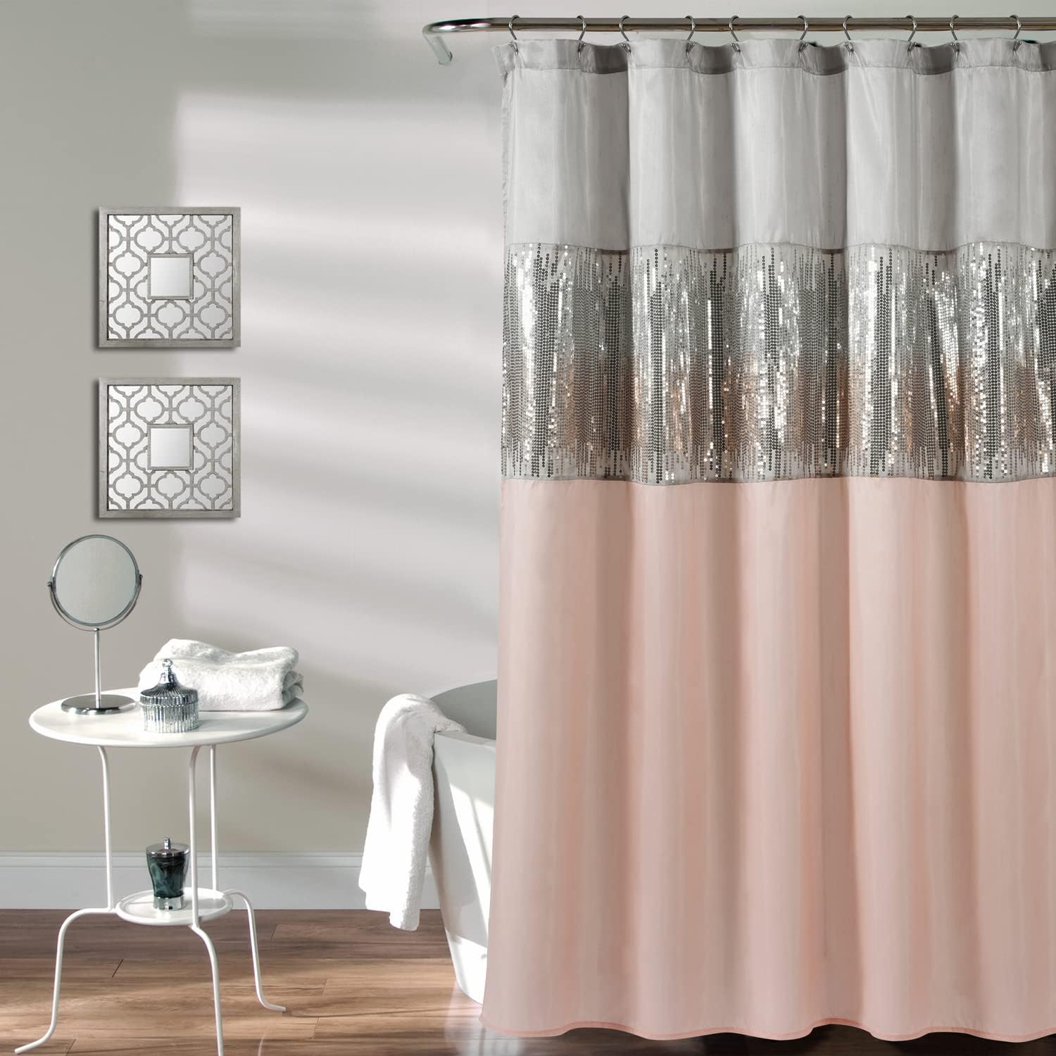 Lush DecorNight Sky Shower Curtain, 72" x 72", Gray & Blush