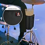 Drumstick Holder Drum Sticks Holder Bag for Drumsticks Brushes Mallets Up to 10 Pairs, Two Straps Attach to Drum Kit & Music Stand (Black)